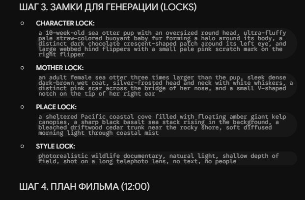 Ответ Gemini на мастер-промпт: замки героя, матери, места и стиля для AI-фильма о калане